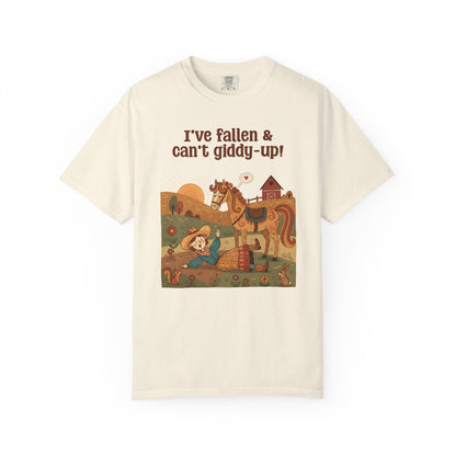 "I've Fallen & Can't Giddy-Up!" T-Shirt — Funny Western Cowgirl Horse Graphic Tee