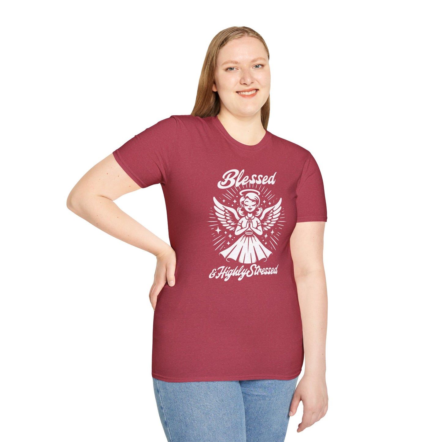 Blessed & Highly Stressed T-Shirt — Retro Angelic Graphic Tee