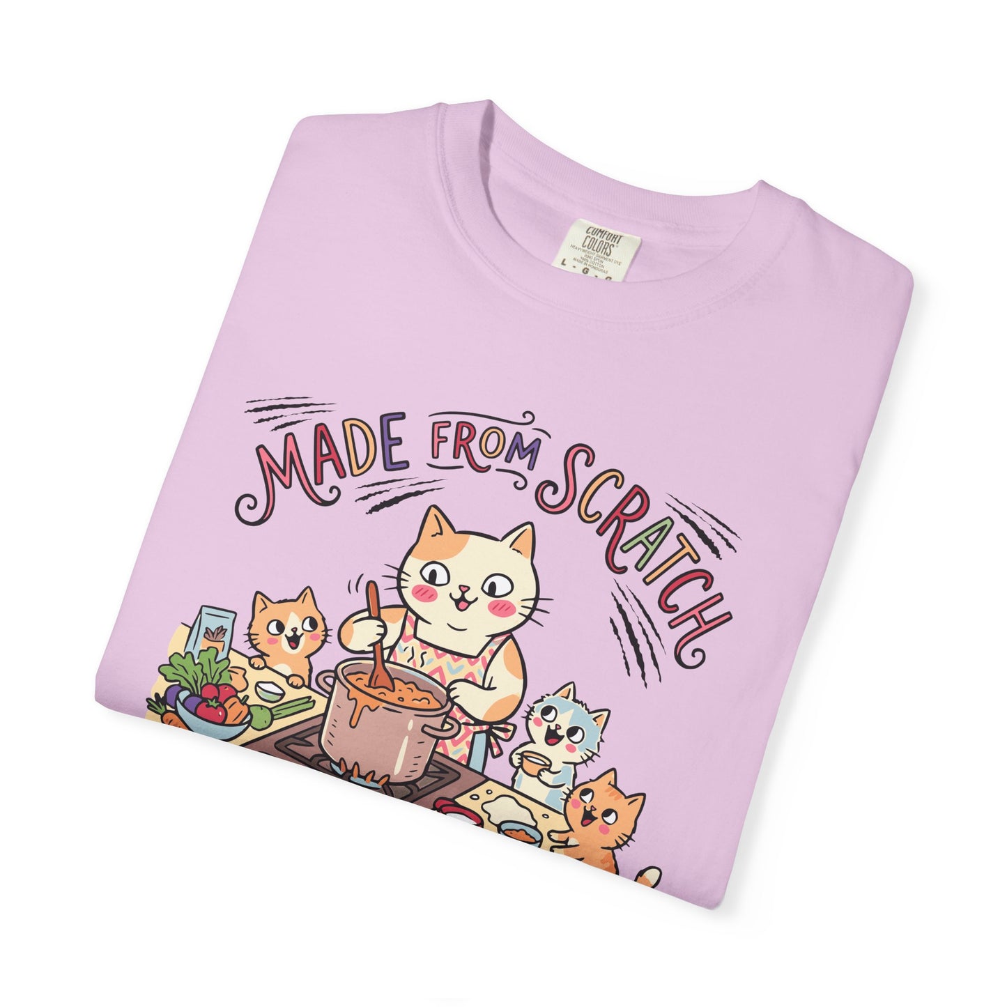 "Made From Scratch" T-Shirt - Cat Family Cooking Kittens Kitchen Mom Illustration Tee