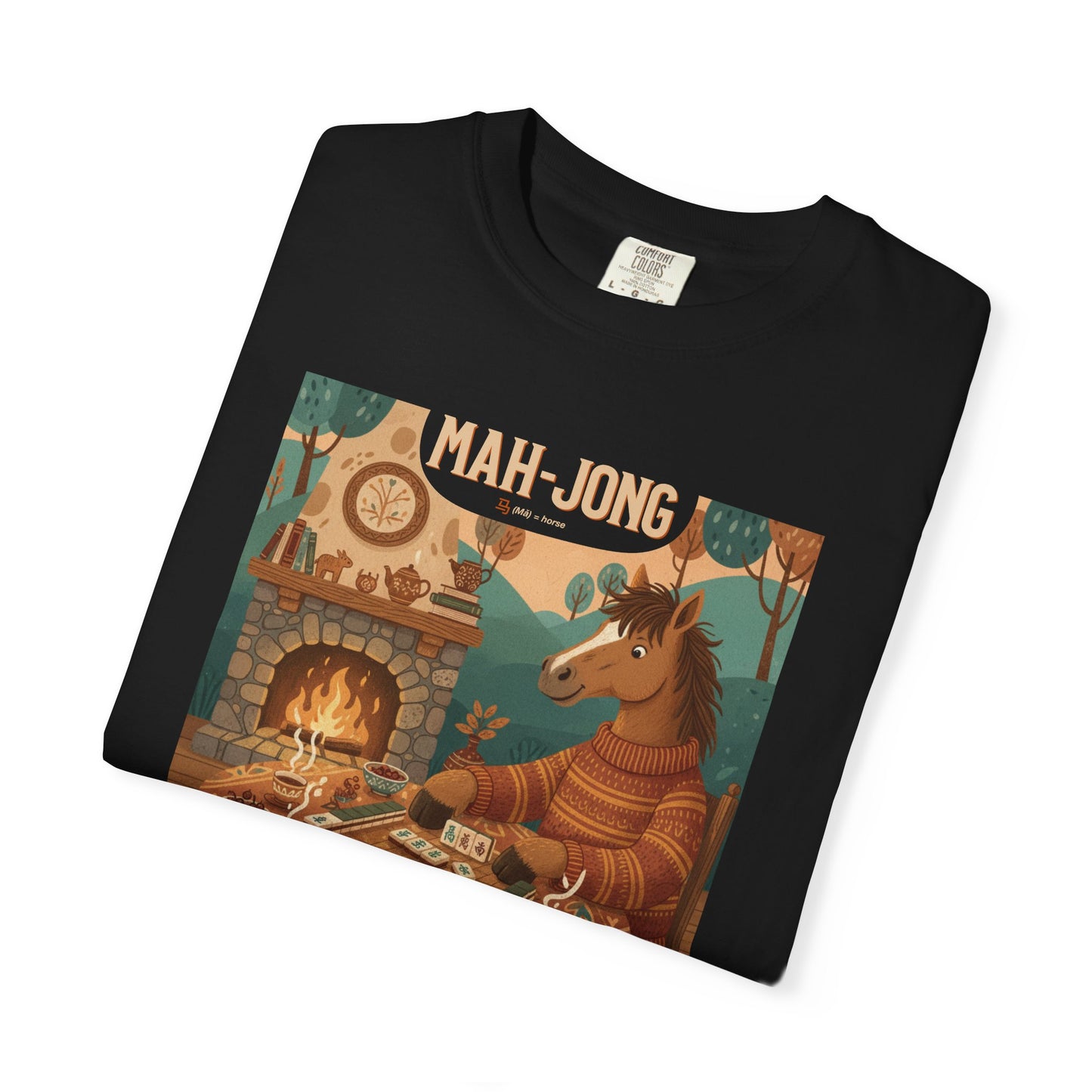 “Mah-Jong: A Stable Diet in the Year of the Horse” T-Shirt — Retro Cozy Mahjong Horse Design