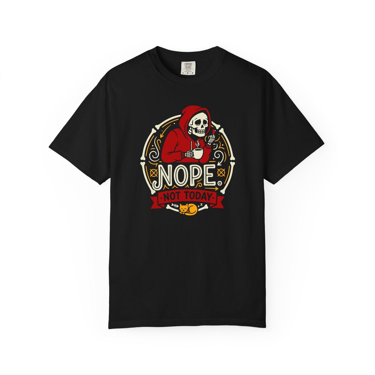 "Nope. Not Today." Skull Tee — Funny Grim Reaper Flipping the Bird Graphic T-Shirt