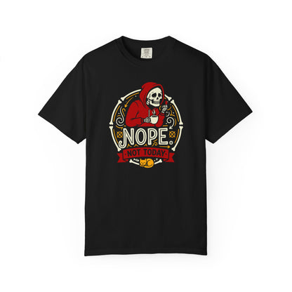 "Nope. Not Today." Skull Tee — Funny Grim Reaper Flipping the Bird Graphic T-Shirt