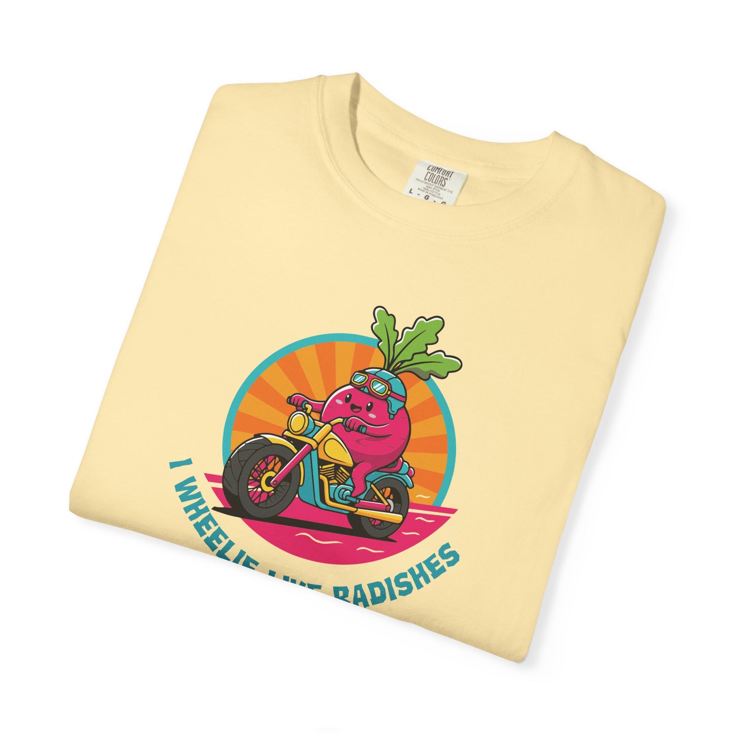 “Wheelie Like Radishes” T-Shirt —  Retro Radish Lover Vegan Cycling Graphic Tee