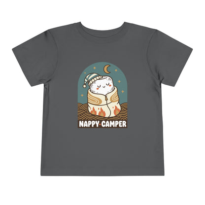 "Nappy Camper" Toddler Tee — Cute Sleeping Camper Graphic Shirt