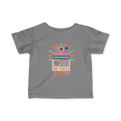 "Camera Loves Me" Infant Tee - Cute Retro Baby T-Shirt, Newborn Photography Outfit