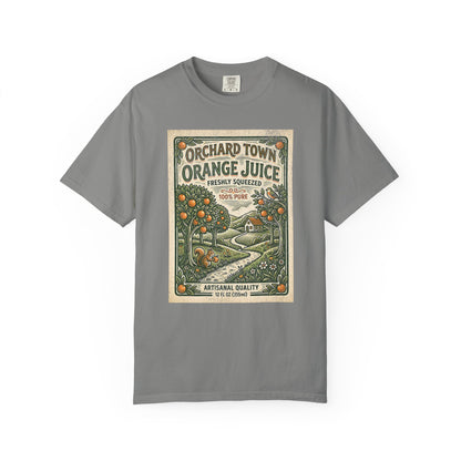 Orchard Town Orange Juice T-Shirt - Vintage Linocut Graphic Tee