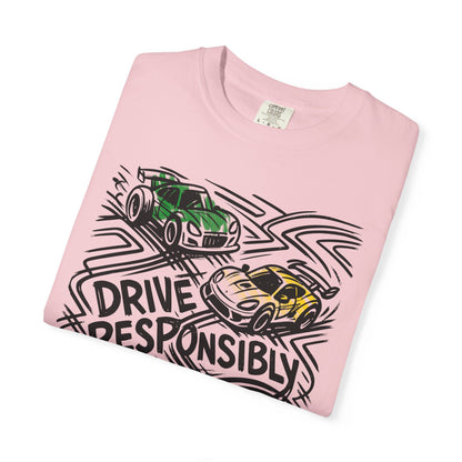Drive Responsibly Vintage Car T-Shirt — Retro Racer Awareness Graphic Tee