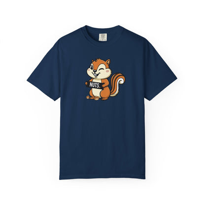 "Chestnuts: Nuts" Couples Tee - Chipmunk Holding 'NUTS' Funny Chestnut Graphic T-Shirt