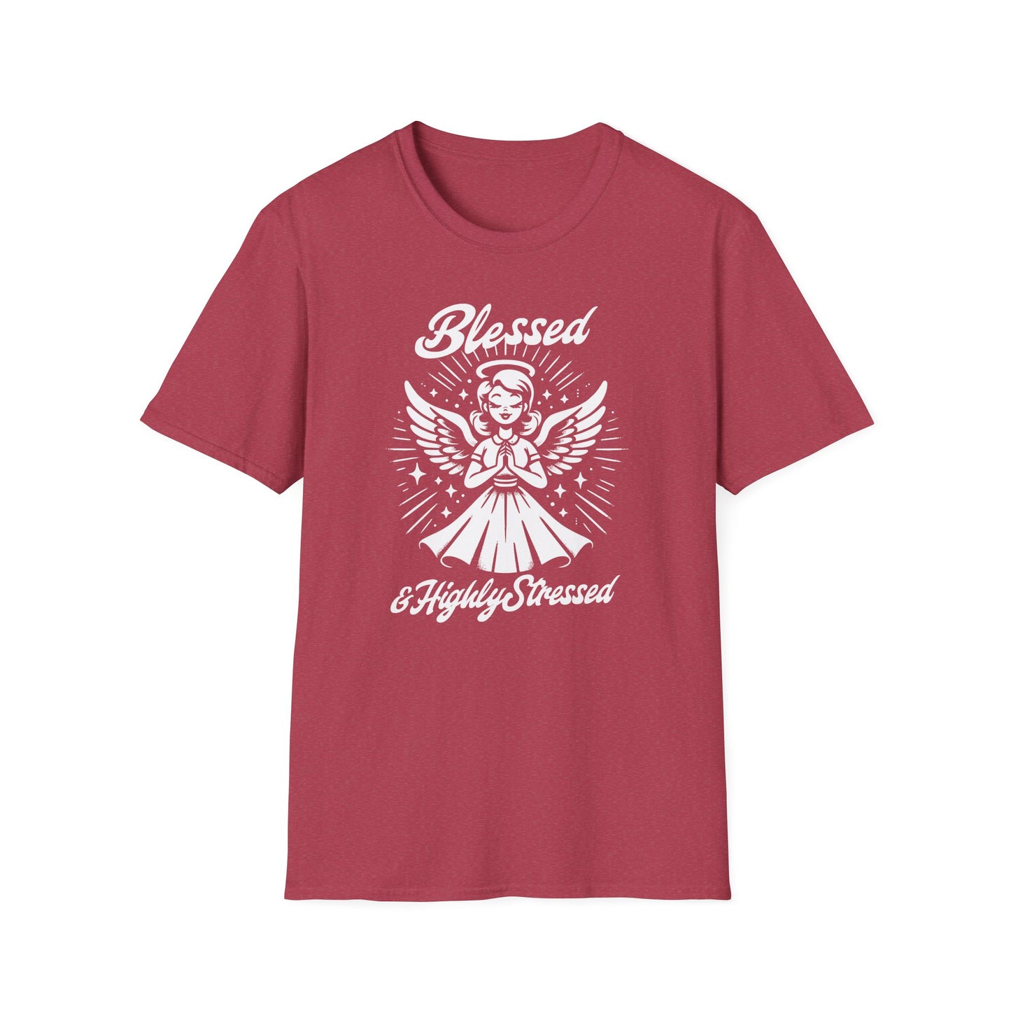 Blessed & Highly Stressed T-Shirt — Retro Angelic Graphic Tee
