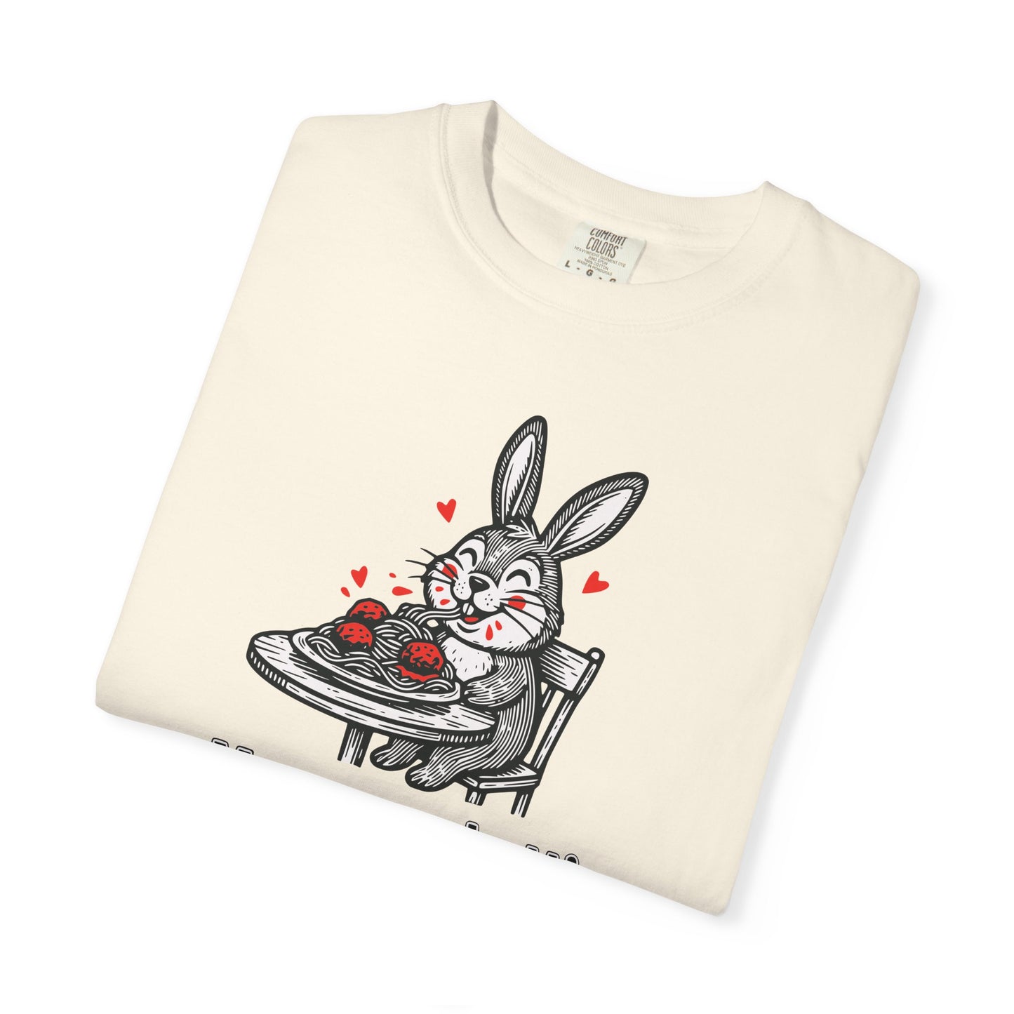 More Spaghetti Less Upsetti T-Shirt — Cute Bunny Pasta Graphic Tee