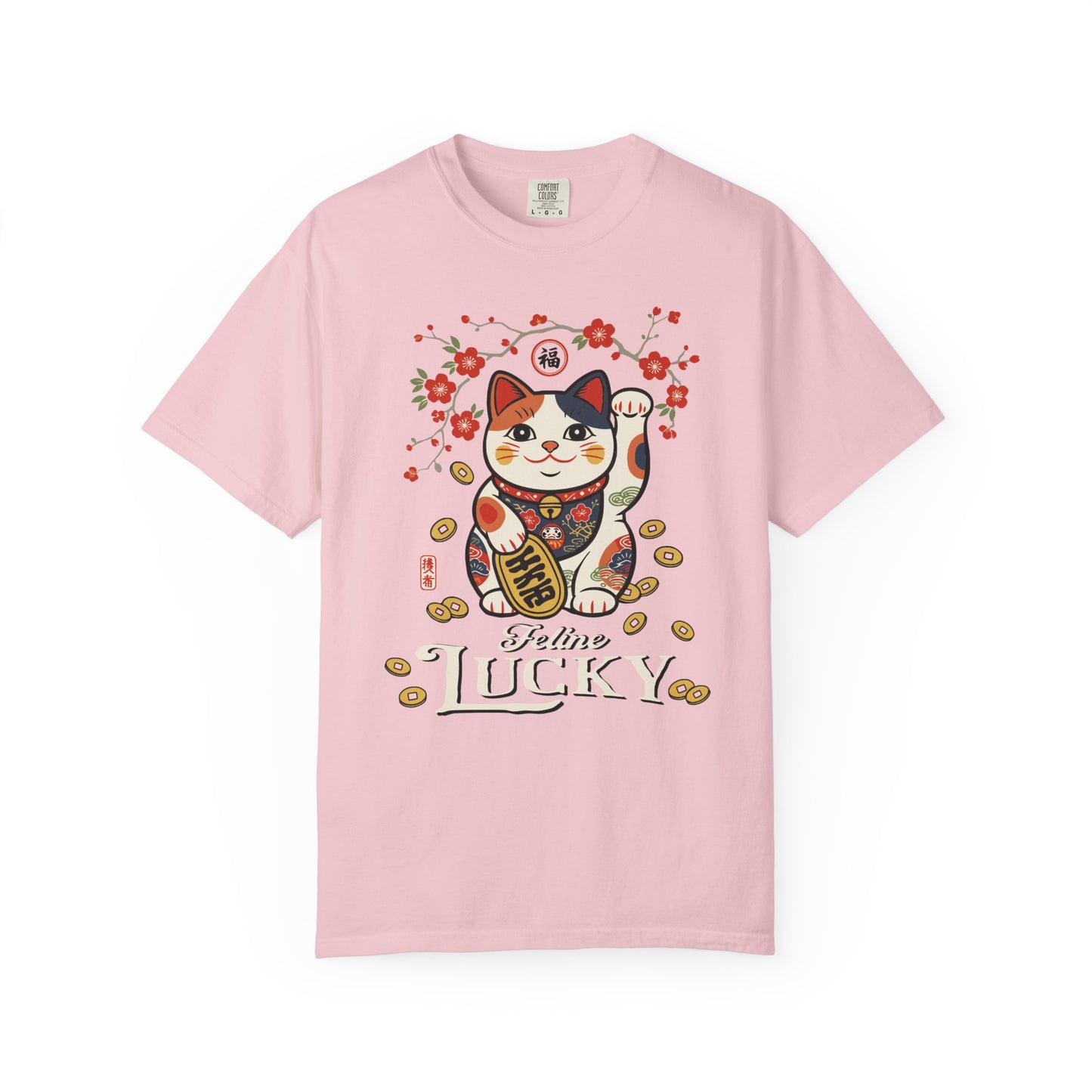 "Feline Lucky" T-Shirt — Lucky Maneki Neko Cat Graphic Tee