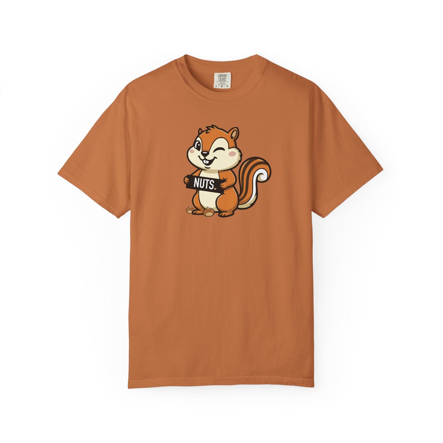 "Chestnuts: Nuts" Couples Tee - Chipmunk Holding 'NUTS' Funny Chestnut Graphic T-Shirt
