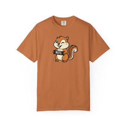 "Chestnuts: Nuts" Couples Tee - Chipmunk Holding 'NUTS' Funny Chestnut Graphic T-Shirt