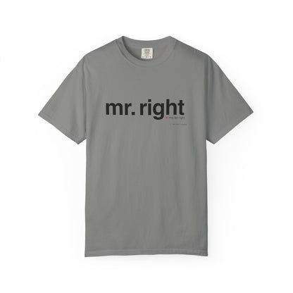 Mr. Right Couples Tee — "mr. right" Front Text with Nutrition Facts Back Graphic T-Shirt