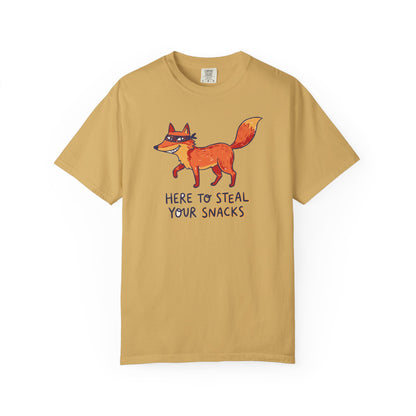 "Here to Steal Your Snacks" Graphic T-Shirt — Cute Snack Thief Fox Tee