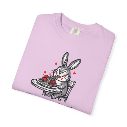 More Spaghetti Less Upsetti T-Shirt — Cute Bunny Pasta Graphic Tee