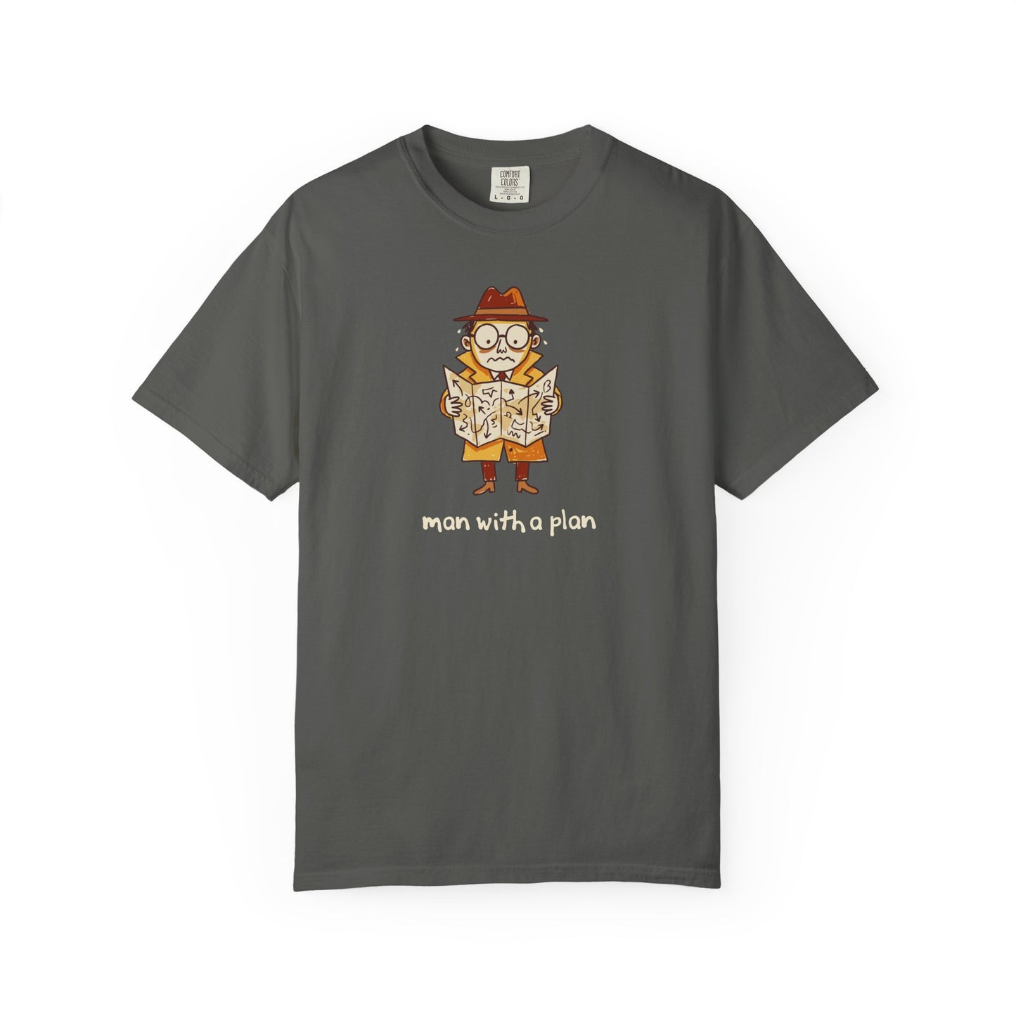 Man With a Plan T-Shirt — Cute Confused Detective Map Graphic Tee