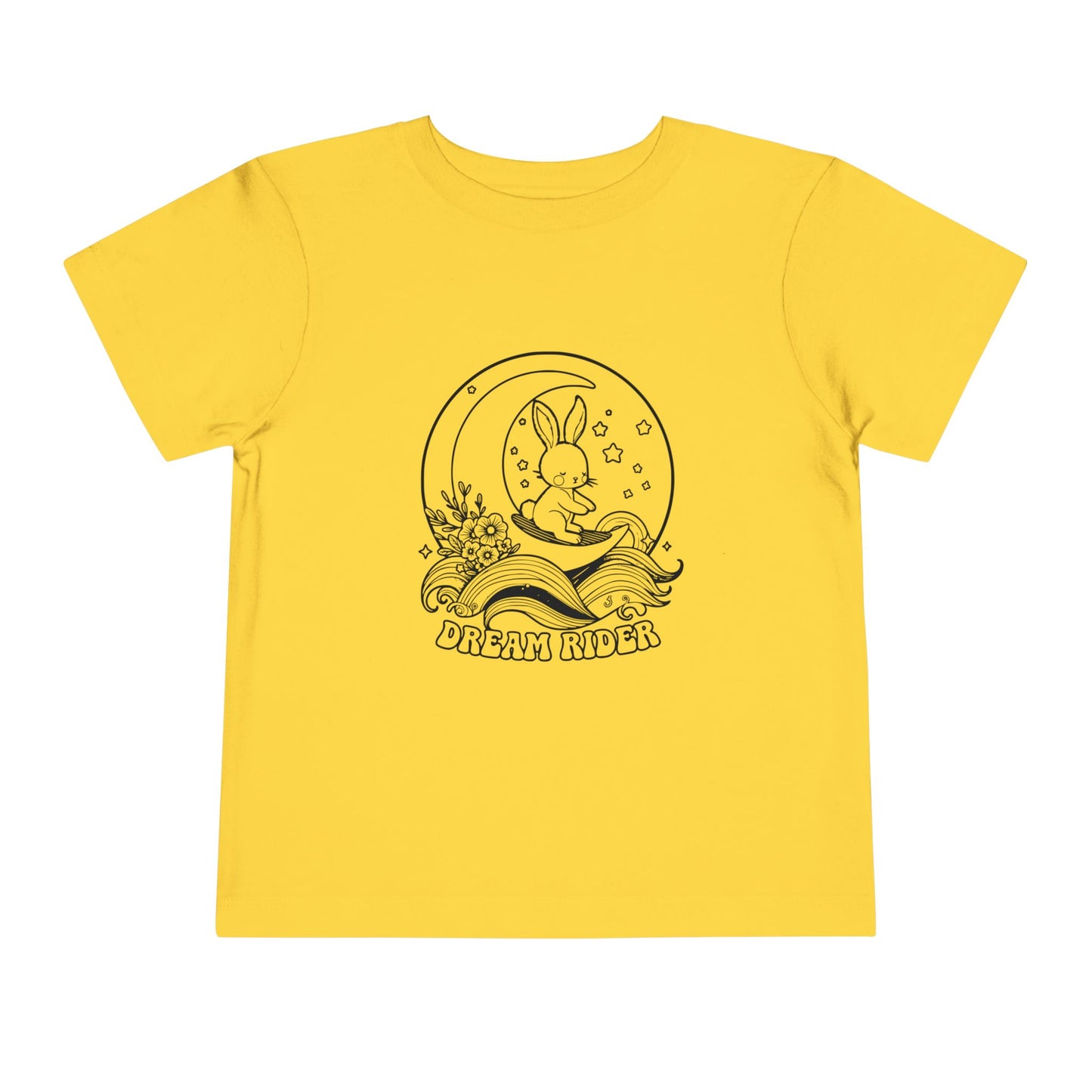 "Dream Rider" Toddler Tee — Sleepy Bunny Moon Surfer Graphic T-Shirt
