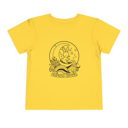"Dream Rider" Toddler Tee — Sleepy Bunny Moon Surfer Graphic T-Shirt
