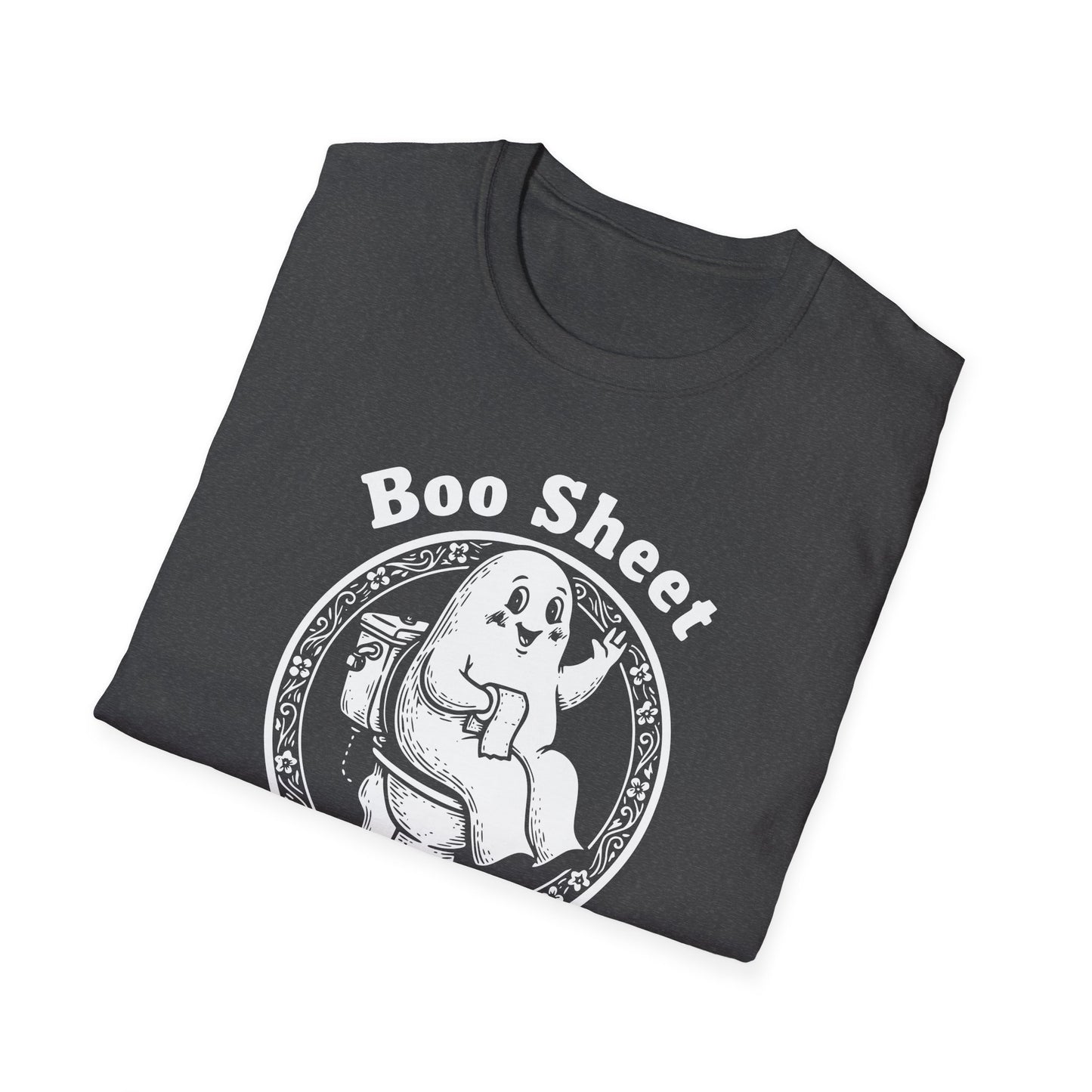 Boo Sheet T-Shirt — Funny Ghost on Toilet Halloween Tee