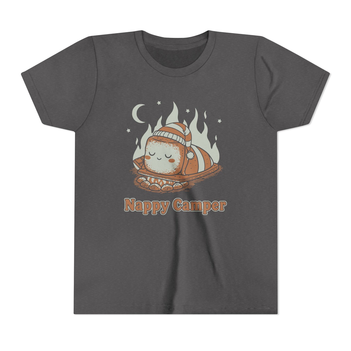 "Nappy Camper" Youth Tee — Cute Sleeping Marshmallow Camping T-Shirt