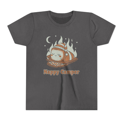 "Nappy Camper" Youth Tee — Cute Sleeping Marshmallow Camping T-Shirt