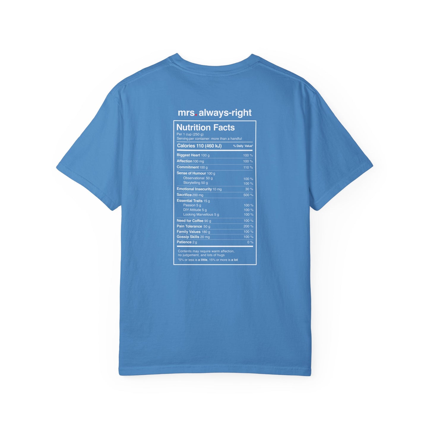 Mrs. Always-Right Couples Tee  — "mrs. always right" Front Text with 'Nutrition Facts' Back Print T-Shirt