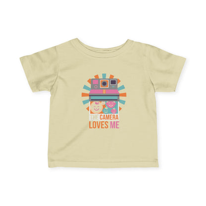 "Camera Loves Me" Infant Tee - Cute Retro Baby T-Shirt, Newborn Photography Outfit