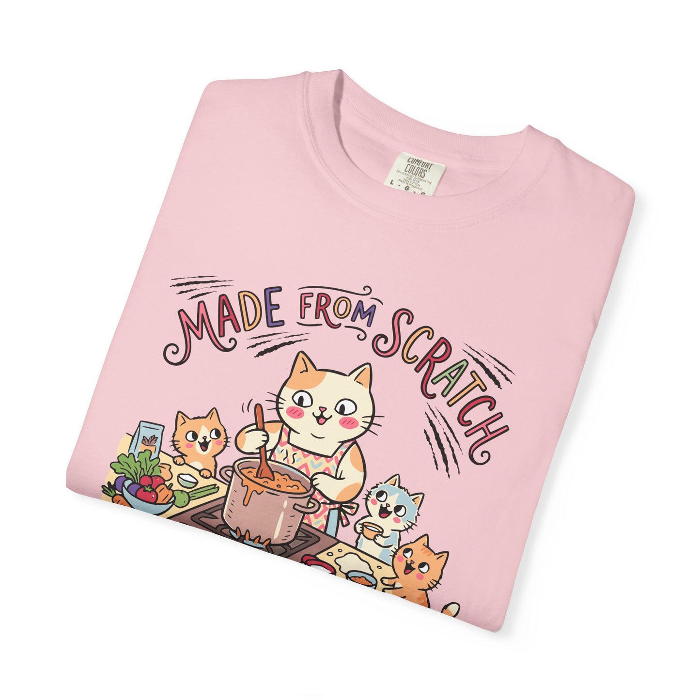 "Made From Scratch" T-Shirt - Cat Family Cooking Kittens Kitchen Mom Illustration Tee