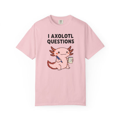 "I Axolotl Questions" T-Shirt — Cute Cartoon Reporter Student Graphic Tee