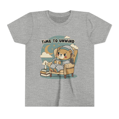 'Time to Unwind' Youth Tee — Windup Toy Bear Relaxing Graphic T-Shirt