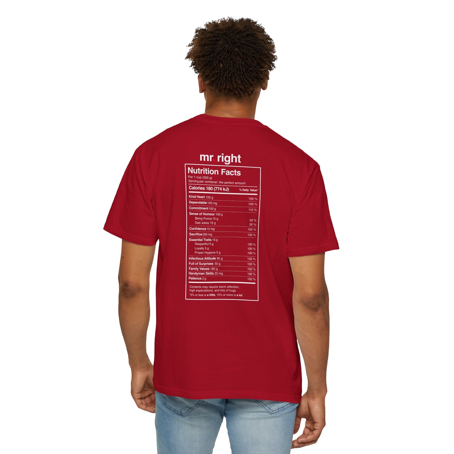 Mr. Right Couples Tee — "mr. right" Front Text with Nutrition Facts Back Graphic T-Shirt