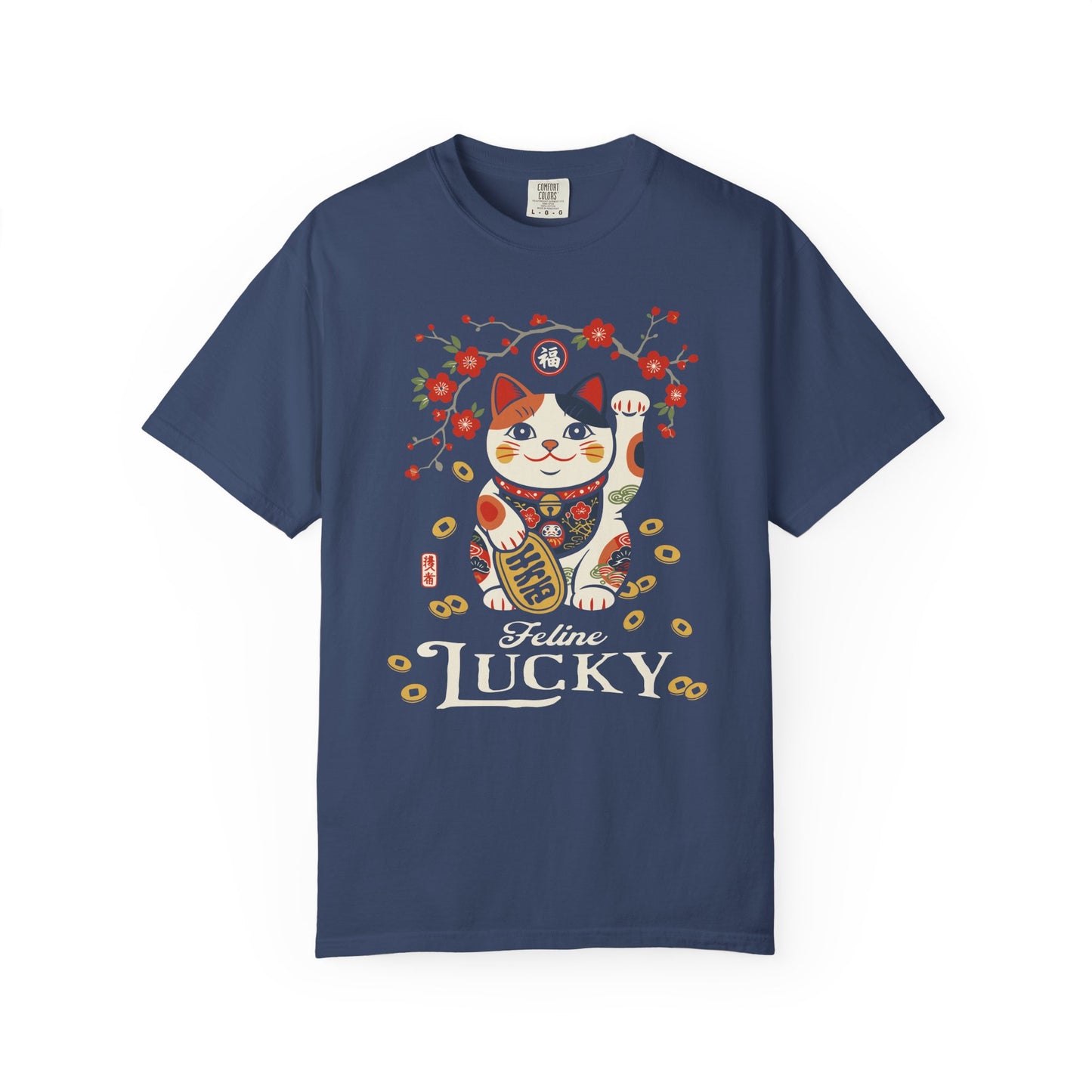 "Feline Lucky" T-Shirt — Lucky Maneki Neko Cat Graphic Tee