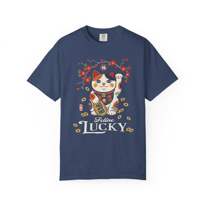 "Feline Lucky" T-Shirt — Lucky Maneki Neko Cat Graphic Tee