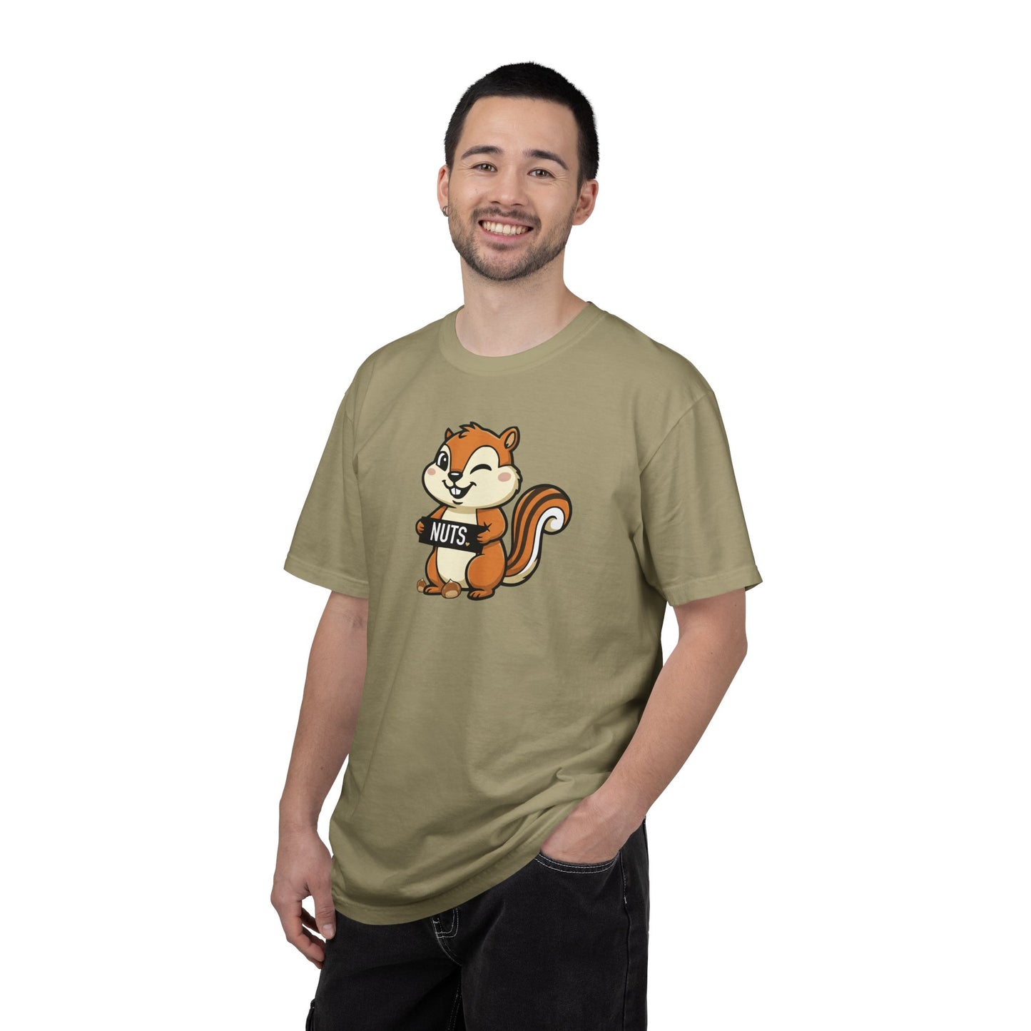 "Chestnuts: Nuts" Couples Tee - Chipmunk Holding 'NUTS' Funny Chestnut Graphic T-Shirt