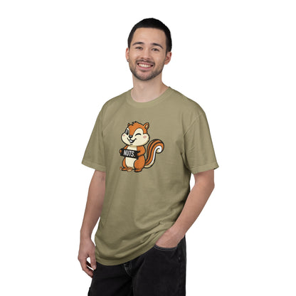 "Chestnuts: Nuts" Couples Tee - Chipmunk Holding 'NUTS' Funny Chestnut Graphic T-Shirt