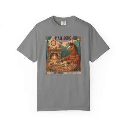 “Mah-Jong: A Stable Diet in the Year of the Horse” T-Shirt — Retro Cozy Mahjong Horse Design