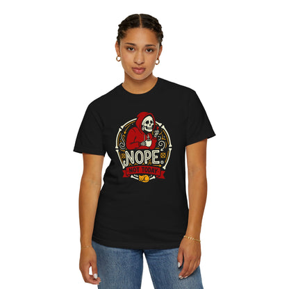 "Nope. Not Today." Skull Tee — Funny Grim Reaper Flipping the Bird Graphic T-Shirt
