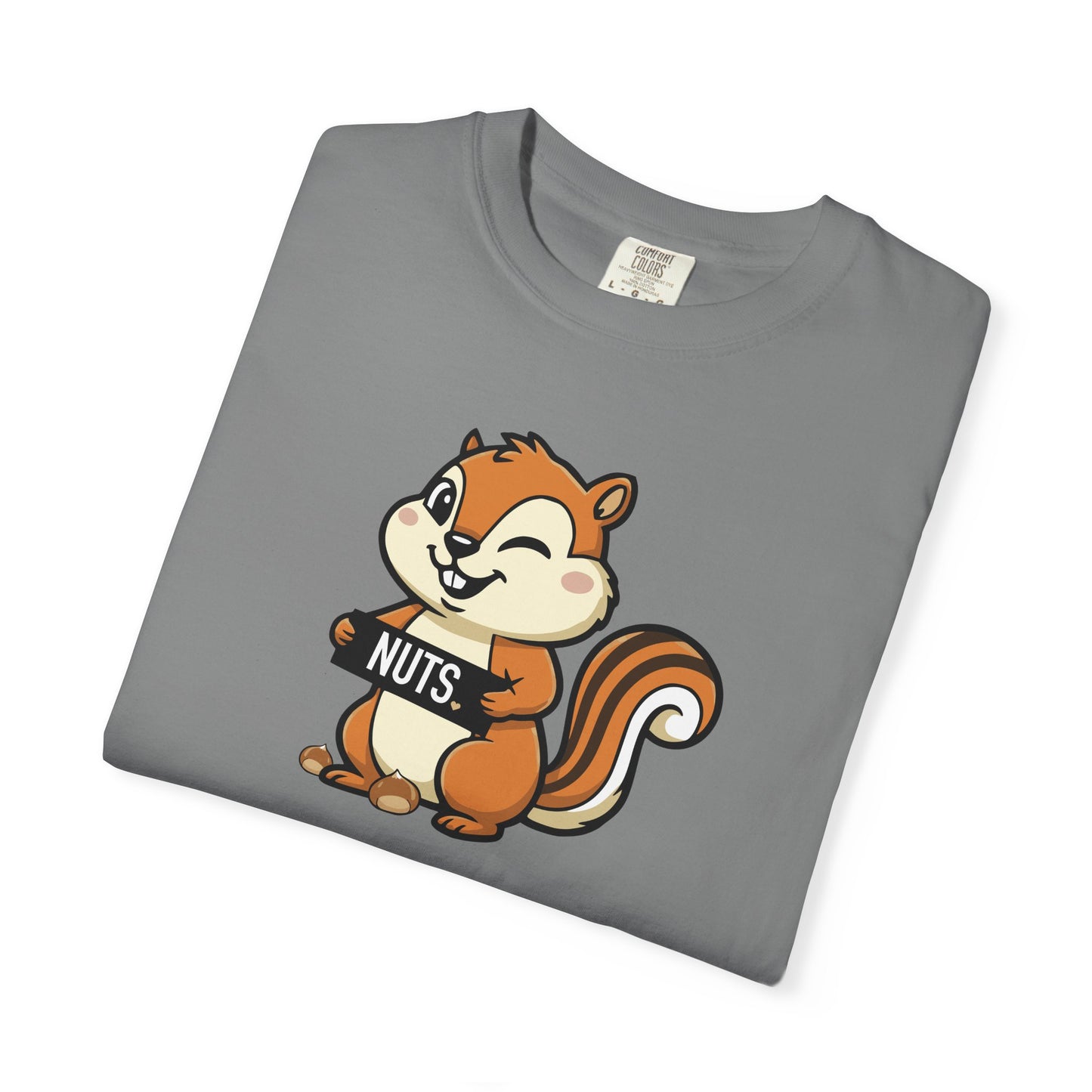 "Chestnuts: Nuts" Couples Tee - Chipmunk Holding 'NUTS' Funny Chestnut Graphic T-Shirt