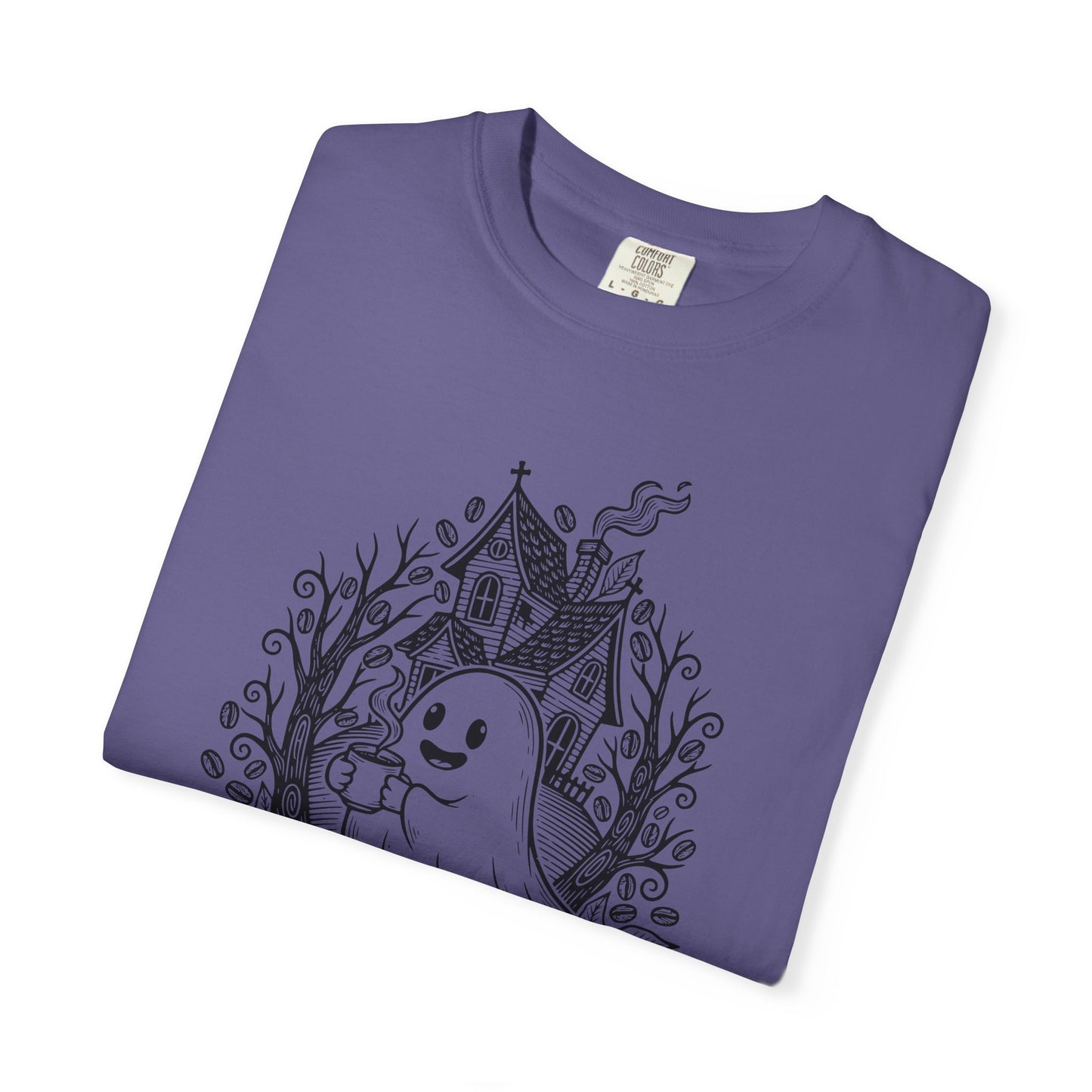 "Freshly Boo'd w/ Sugar & Scream" Cute Coffee Ghost Haunted House T-Shirt