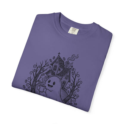 "Freshly Boo'd w/ Sugar & Scream" Cute Coffee Ghost Haunted House T-Shirt