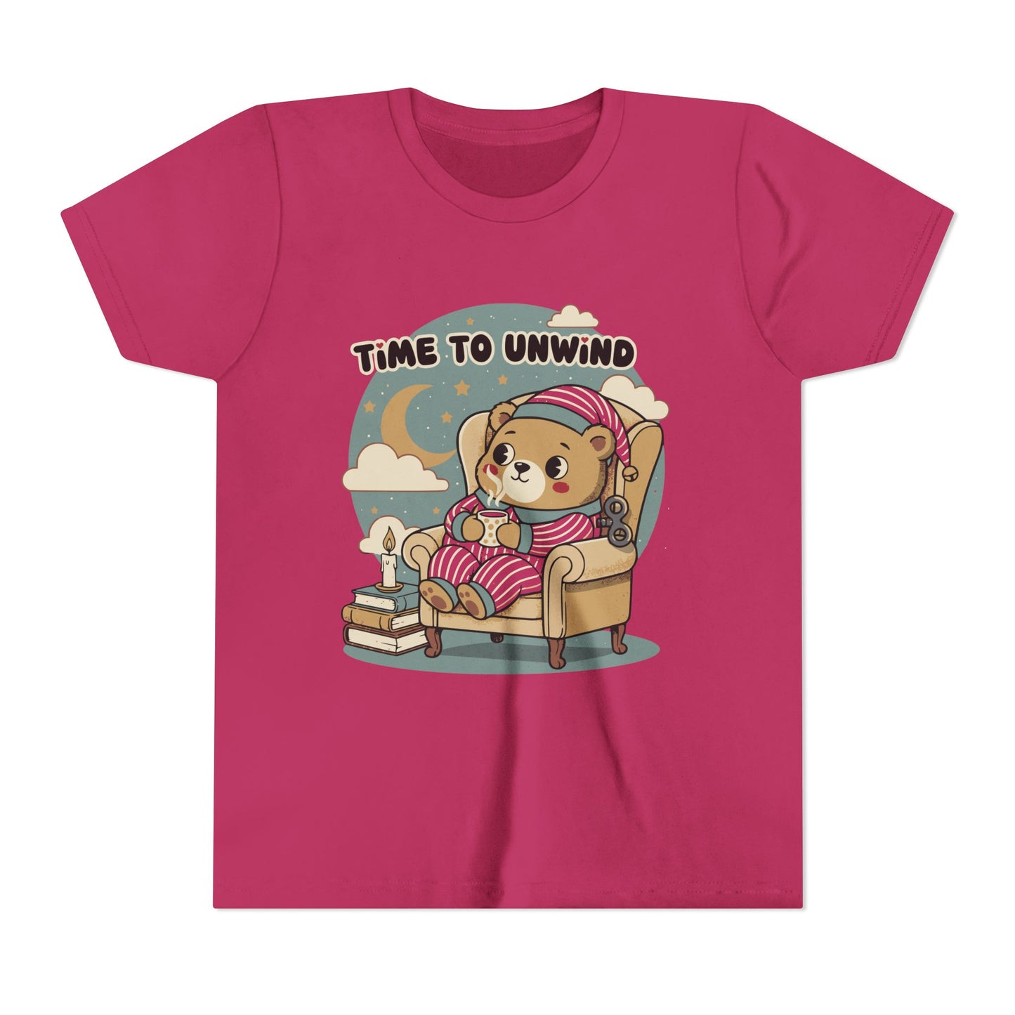 'Time to Unwind' Youth Tee — Windup Toy Bear Relaxing Graphic T-Shirt