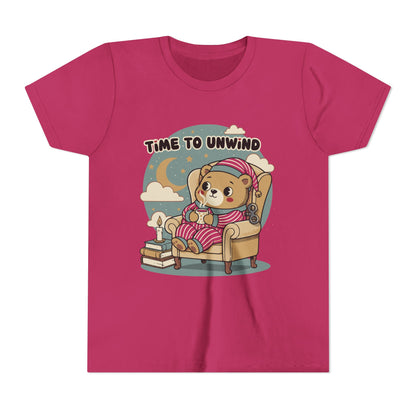'Time to Unwind' Youth Tee — Windup Toy Bear Relaxing Graphic T-Shirt