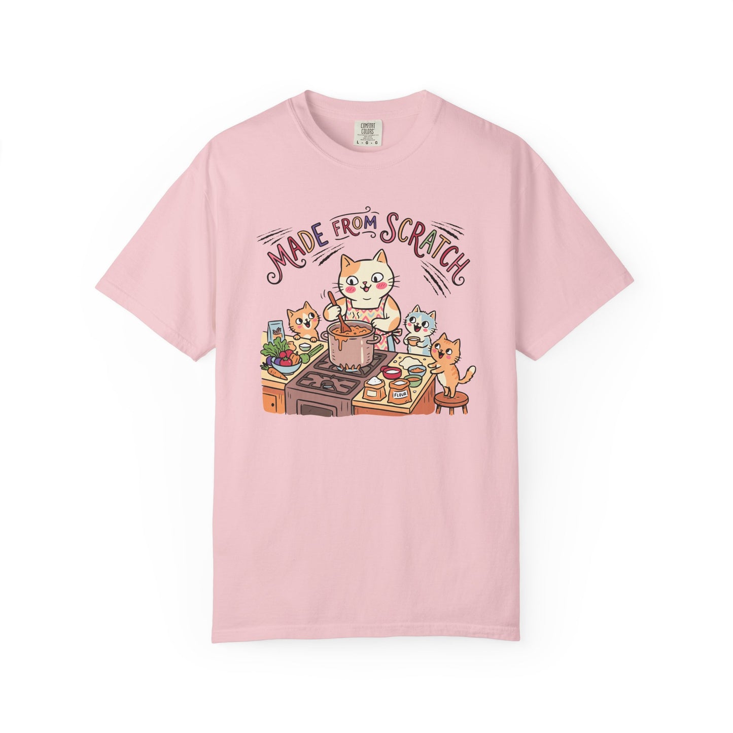 "Made From Scratch" T-Shirt - Cat Family Cooking Kittens Kitchen Mom Illustration Tee