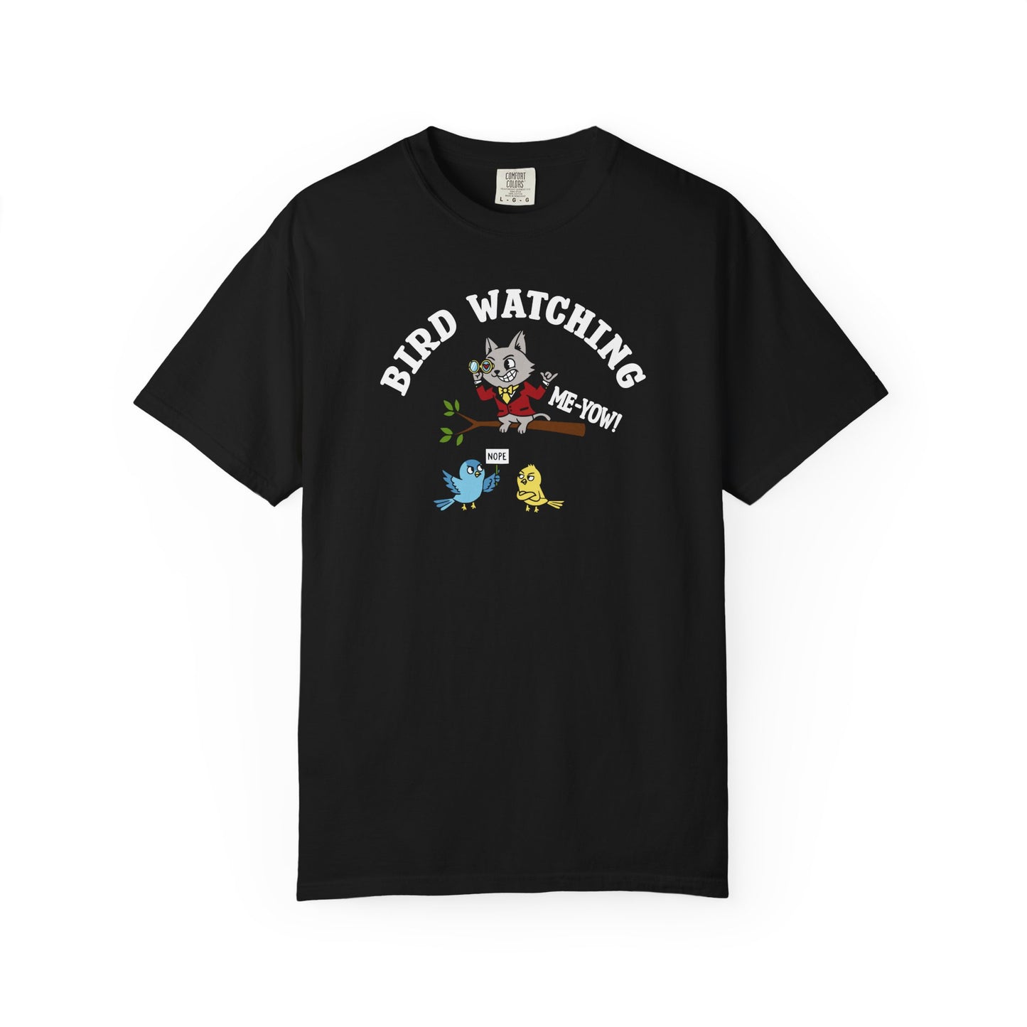'Bird Watching' T-Shirt — Vintage Cartoon Cat Calling Graphic Tee