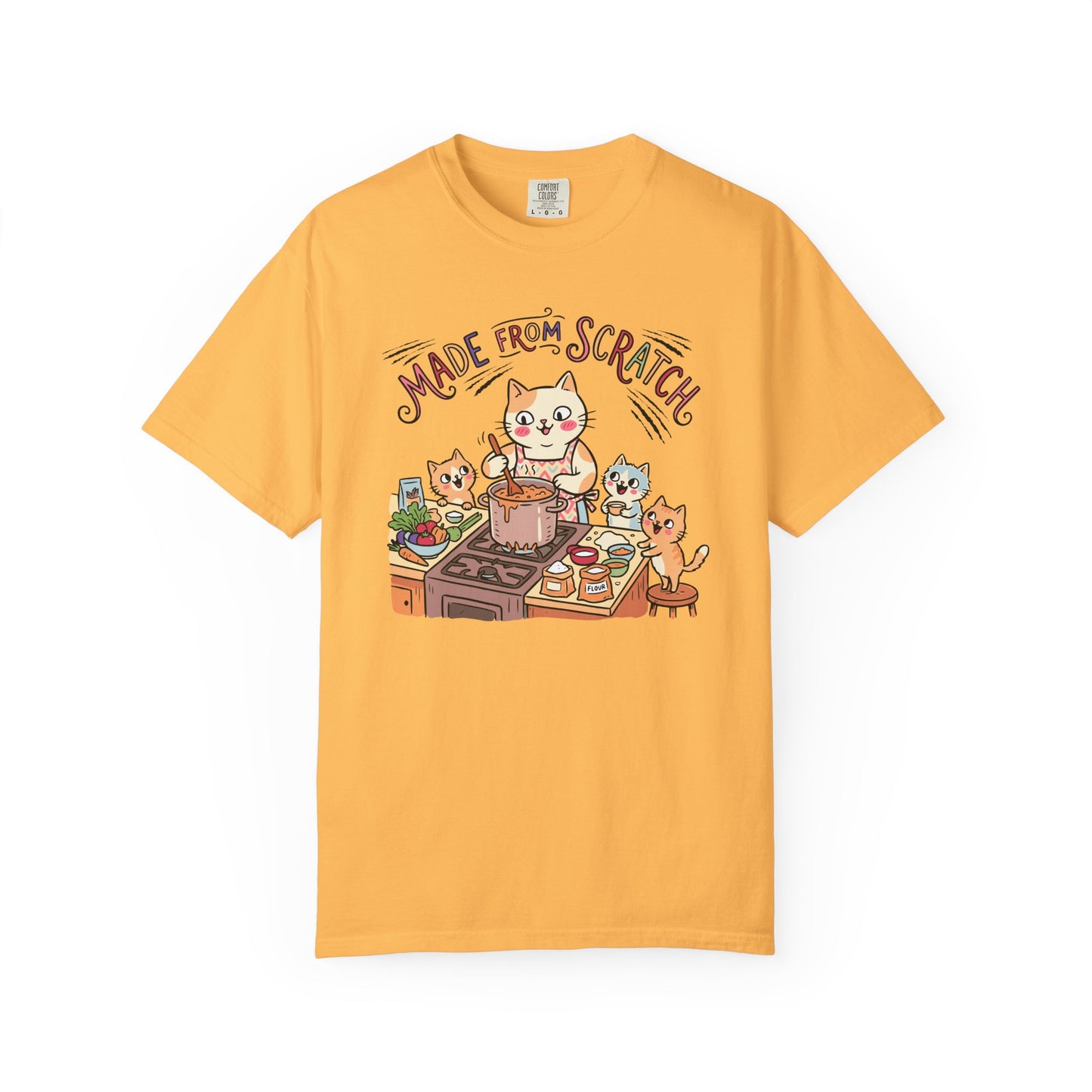 "Made From Scratch" T-Shirt - Cat Family Cooking Kittens Kitchen Mom Illustration Tee