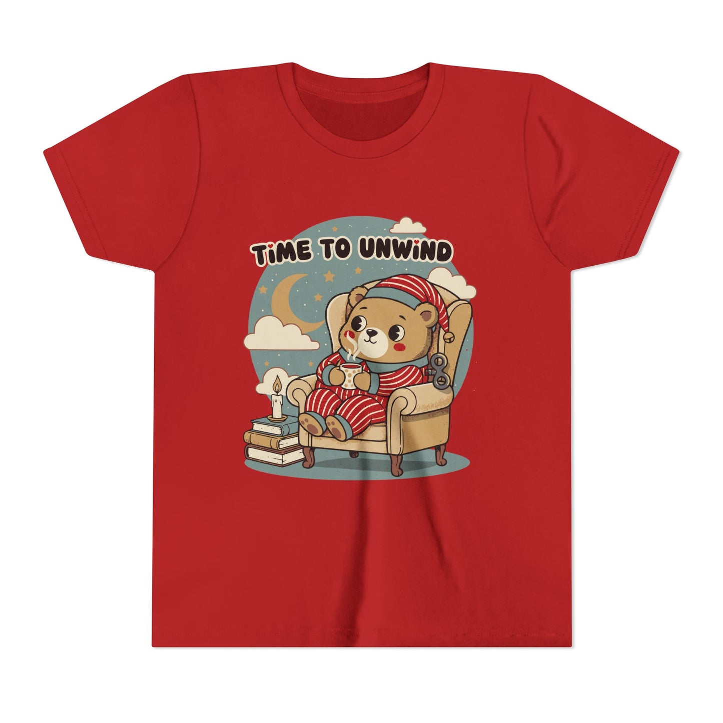 'Time to Unwind' Youth Tee — Windup Toy Bear Relaxing Graphic T-Shirt