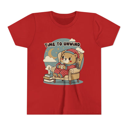 'Time to Unwind' Youth Tee — Windup Toy Bear Relaxing Graphic T-Shirt