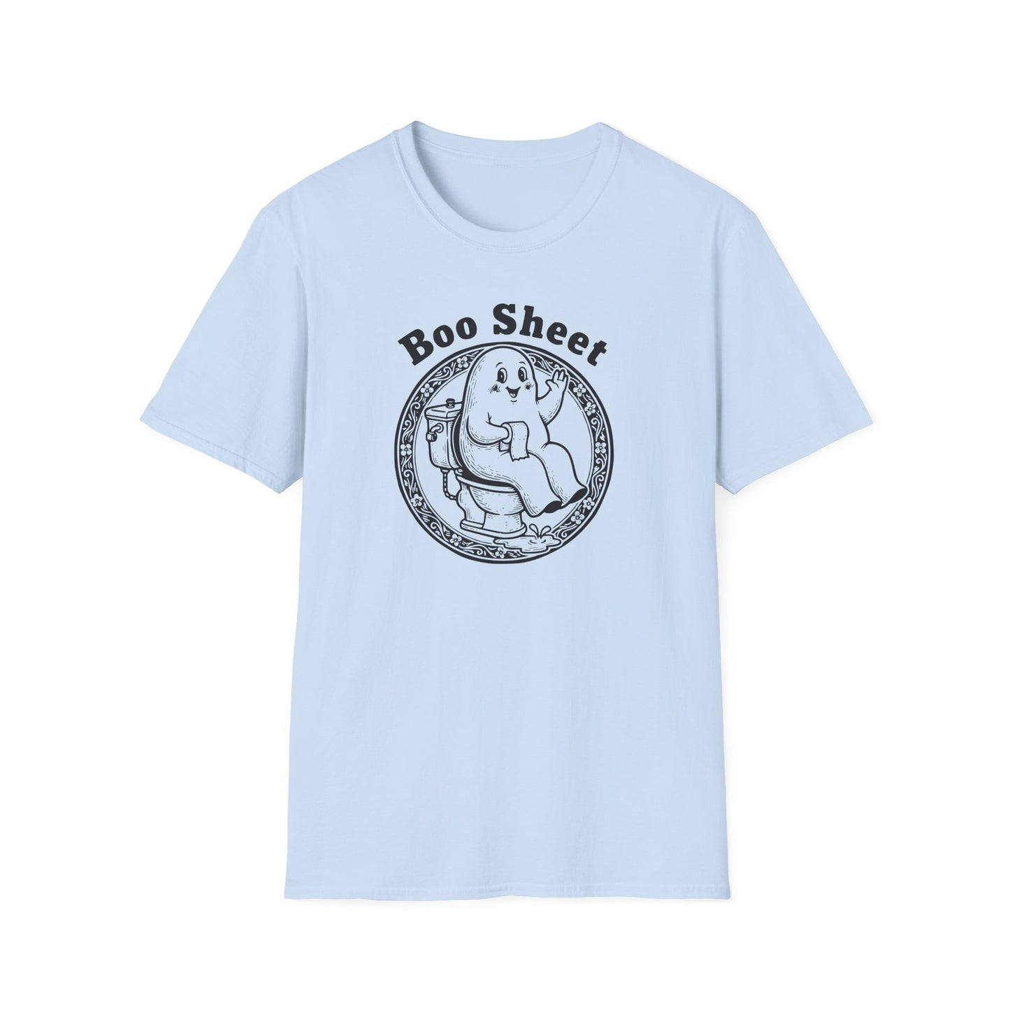 Boo Sheet T-Shirt — Funny Ghost on Toilet Halloween Tee