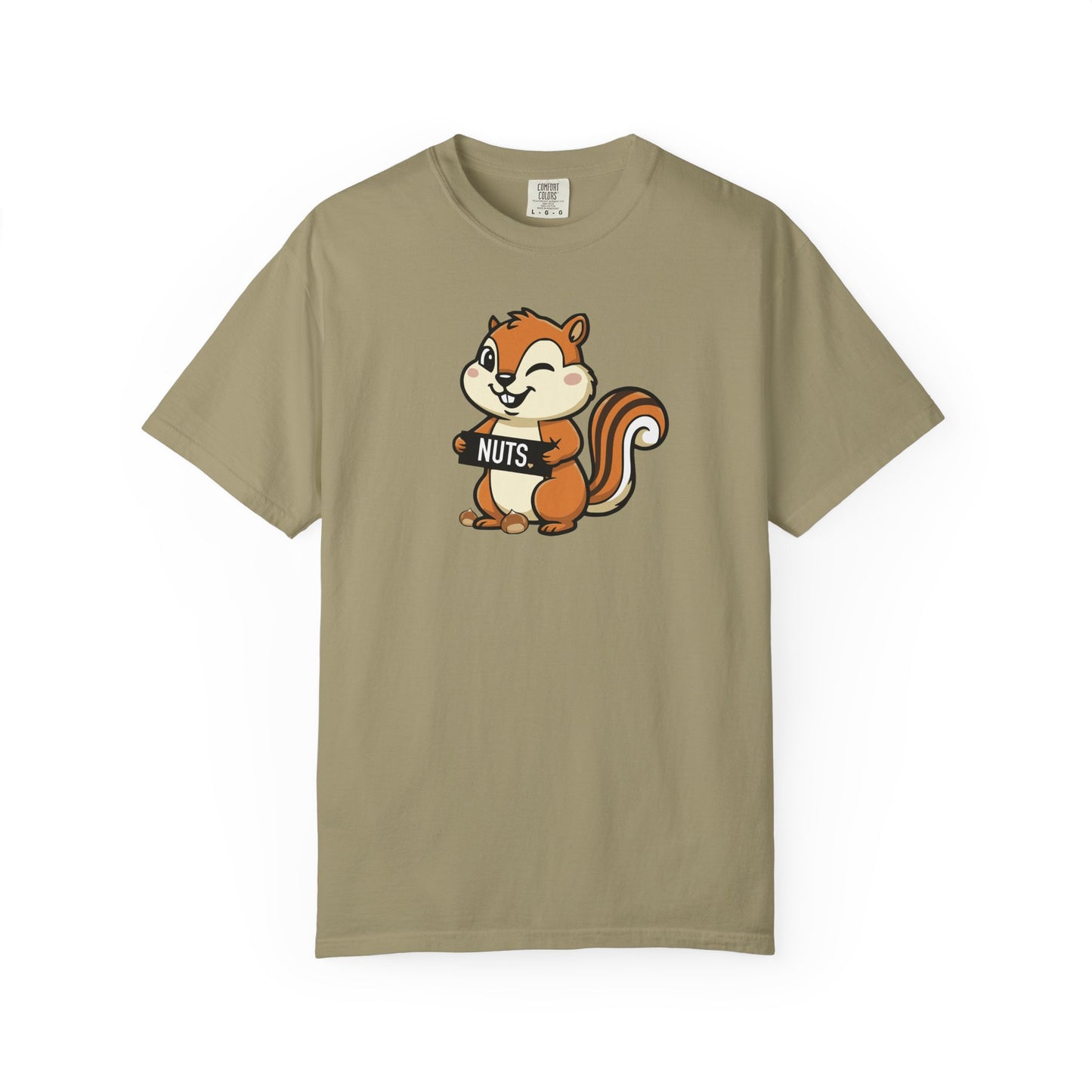 "Chestnuts: Nuts" Couples Tee - Chipmunk Holding 'NUTS' Funny Chestnut Graphic T-Shirt